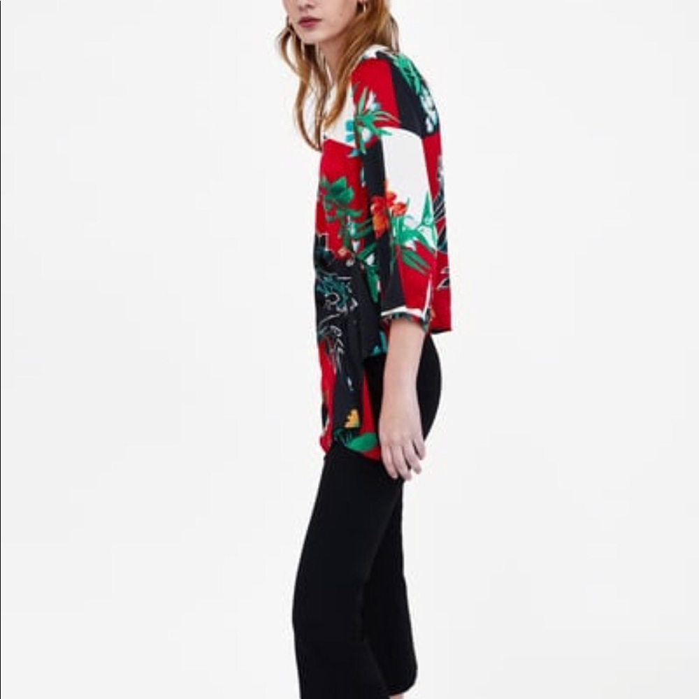 ZARA PRINT BLOUSE WITH PLEATS - Picture 6 of 7